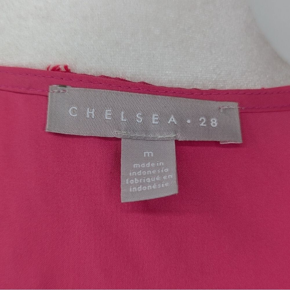 Chelsea28 Hot Pink Ruffle Cap Sleeve Deep V-Neck Organza Midi Dress Medium - Picture 7 of 8